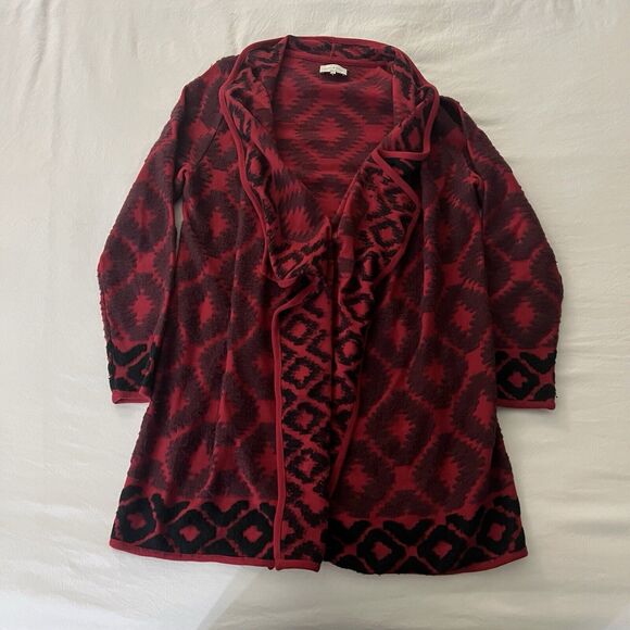 Lucky Brand Southwest Aztec Yellowstone Red Waterfall Cardigan Sweater Medium - Picture 4 of 13